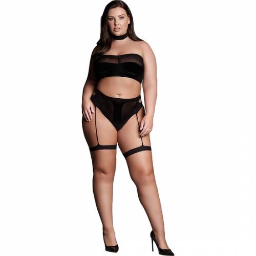 LE DeSIR SHADE ANANKE XII THREE PIECE WITH CHOKER BANDEAU TOP AND PANTIE WITH GARTERS PLUS SIZE